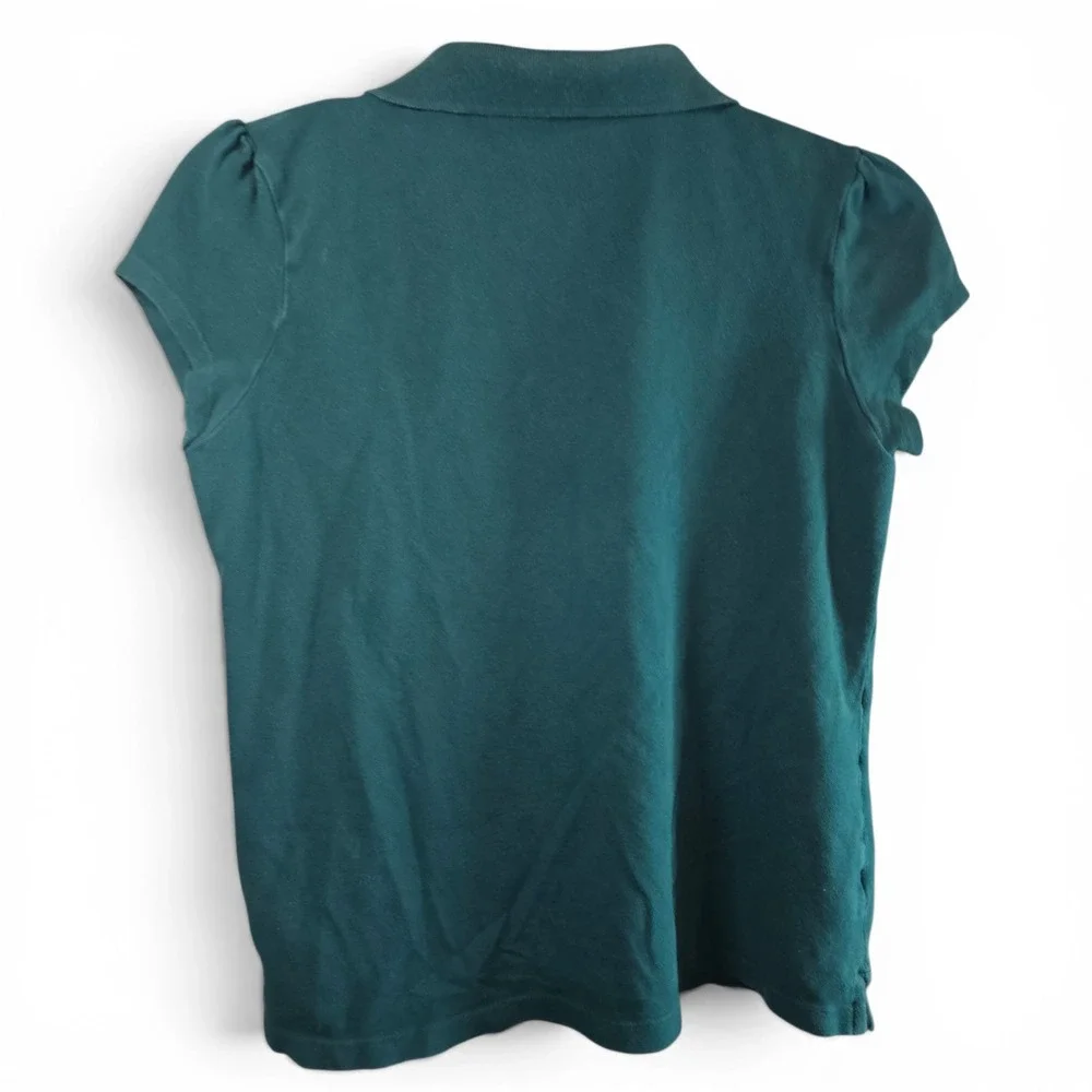The Children's Place Polo Shirts Girls XL 14 Gray Green Good Puffed Cap Sleeve